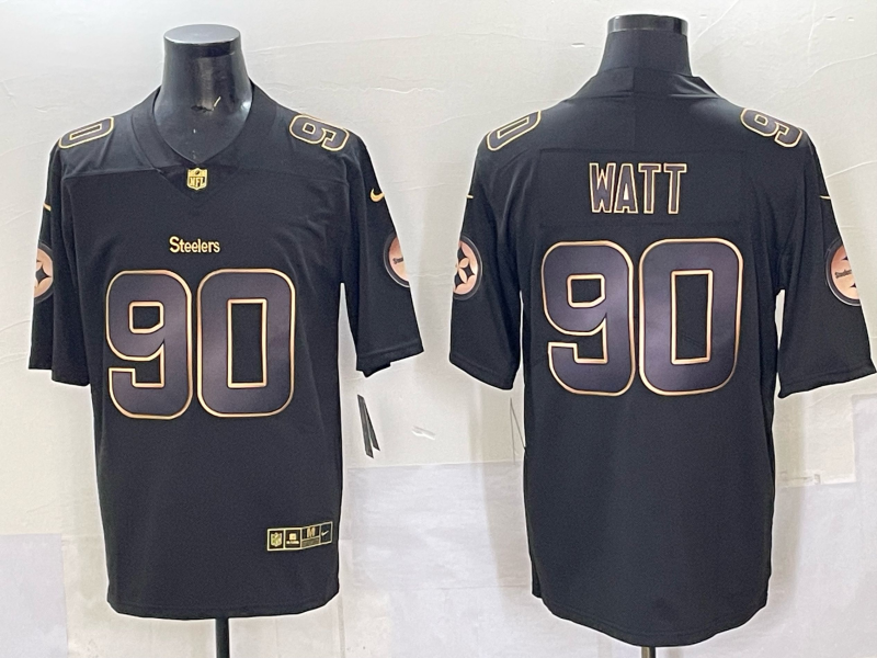 Men Pittsburgh Steelers #90 Watt Black Nike Limited NFL 2025 Jersey style 03